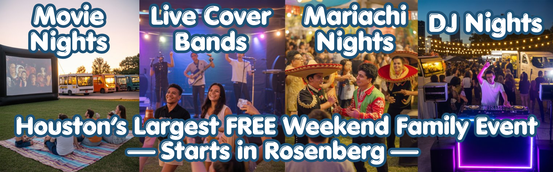 Houston's Largest FREE Weekend Family Event — Movie Nights, Live Cover Bands, Mariachi Nights, DJ Nights — Starts in Rosenberg
